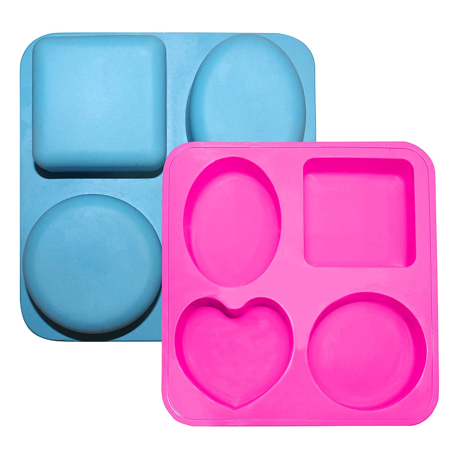 Shoprythm Myoc MYOC 4 Cavity Silicone Soap Mould for DIY Handmade Bathing Bar & Soap - Oval, Square, Heart, Circle - Pack of 1 (Multicolour)