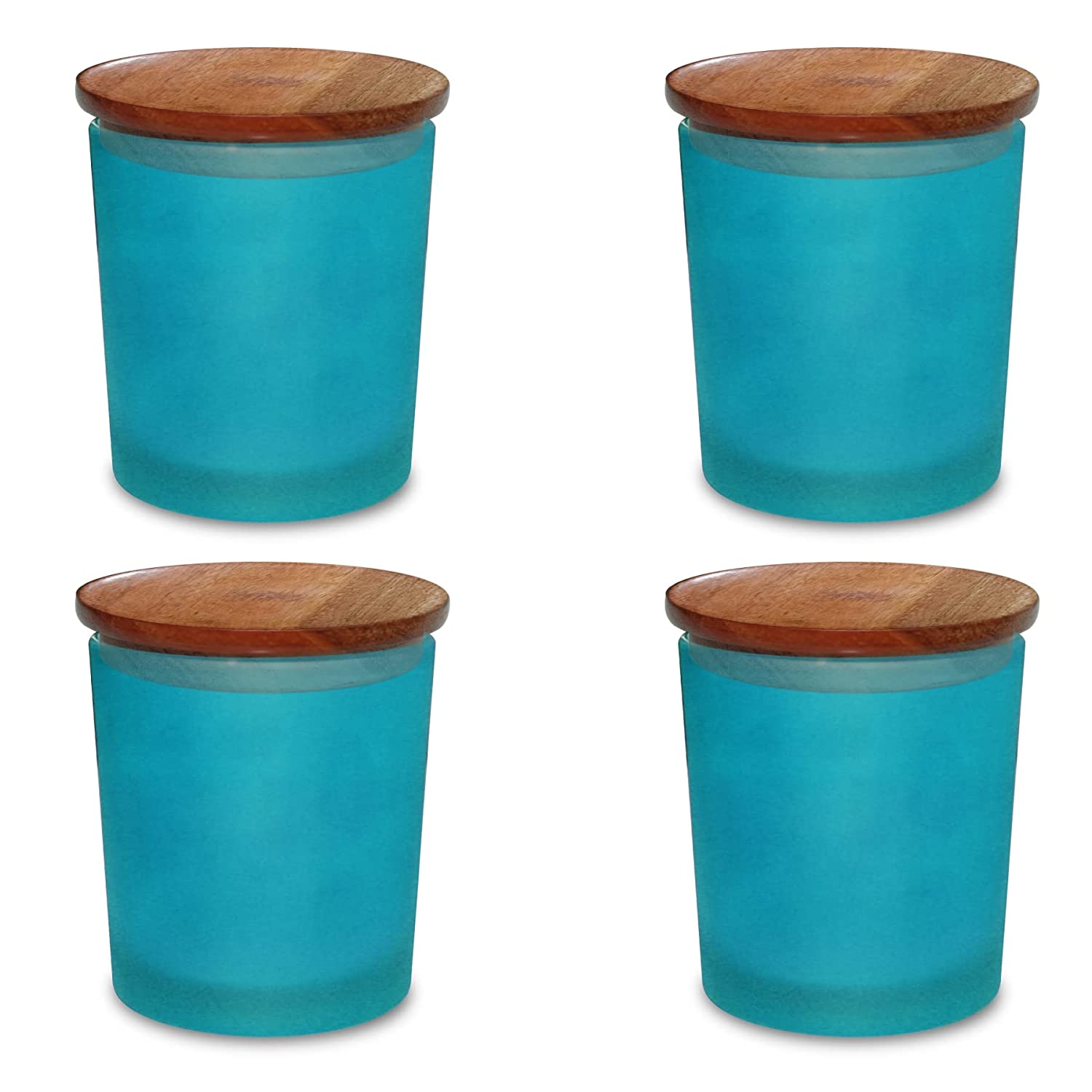 Shoprythm Packaging,Cosmetic Jar Blue Frosted  GLASS JAR with wooden lid