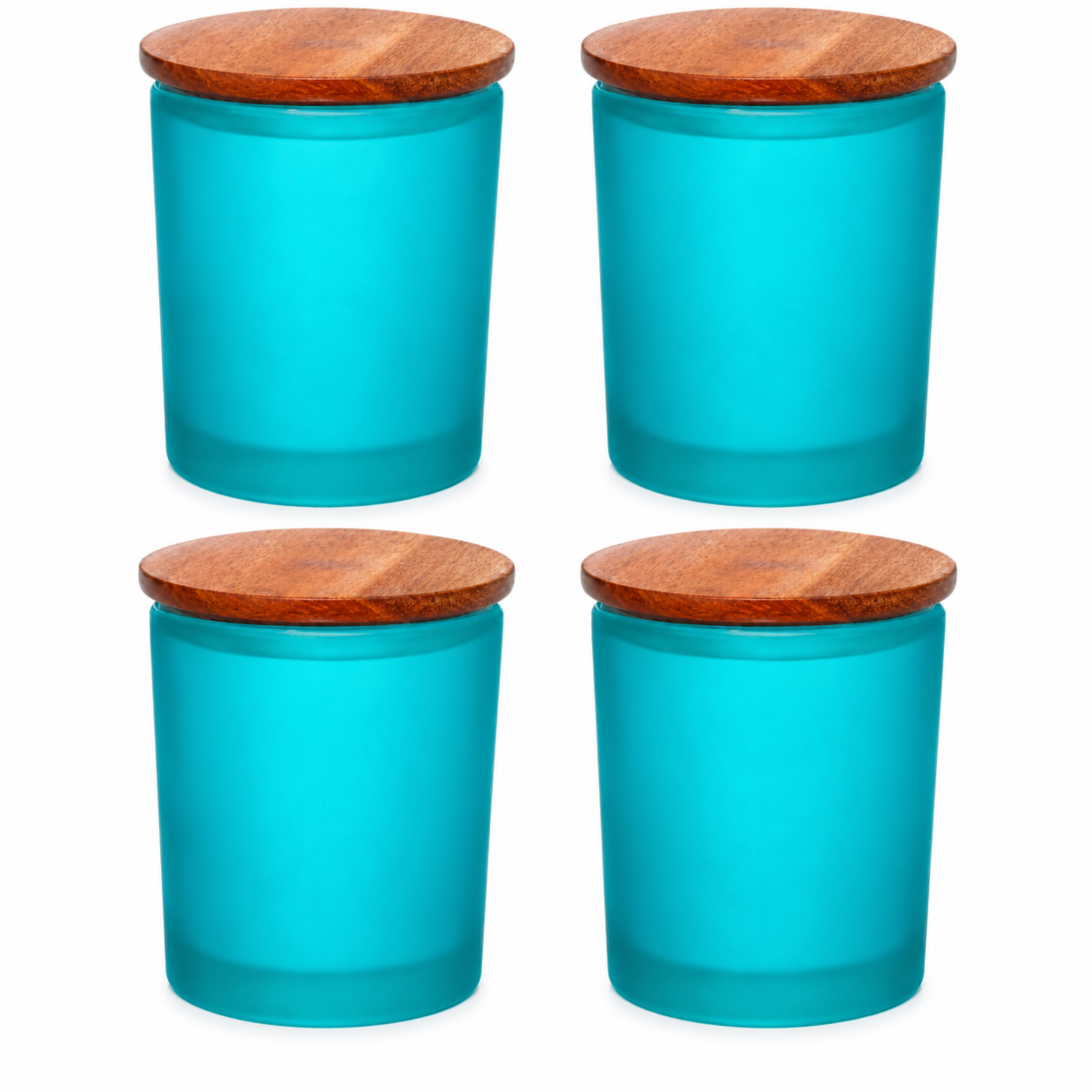 Blue Frosted GLASS JAR with wooden lid