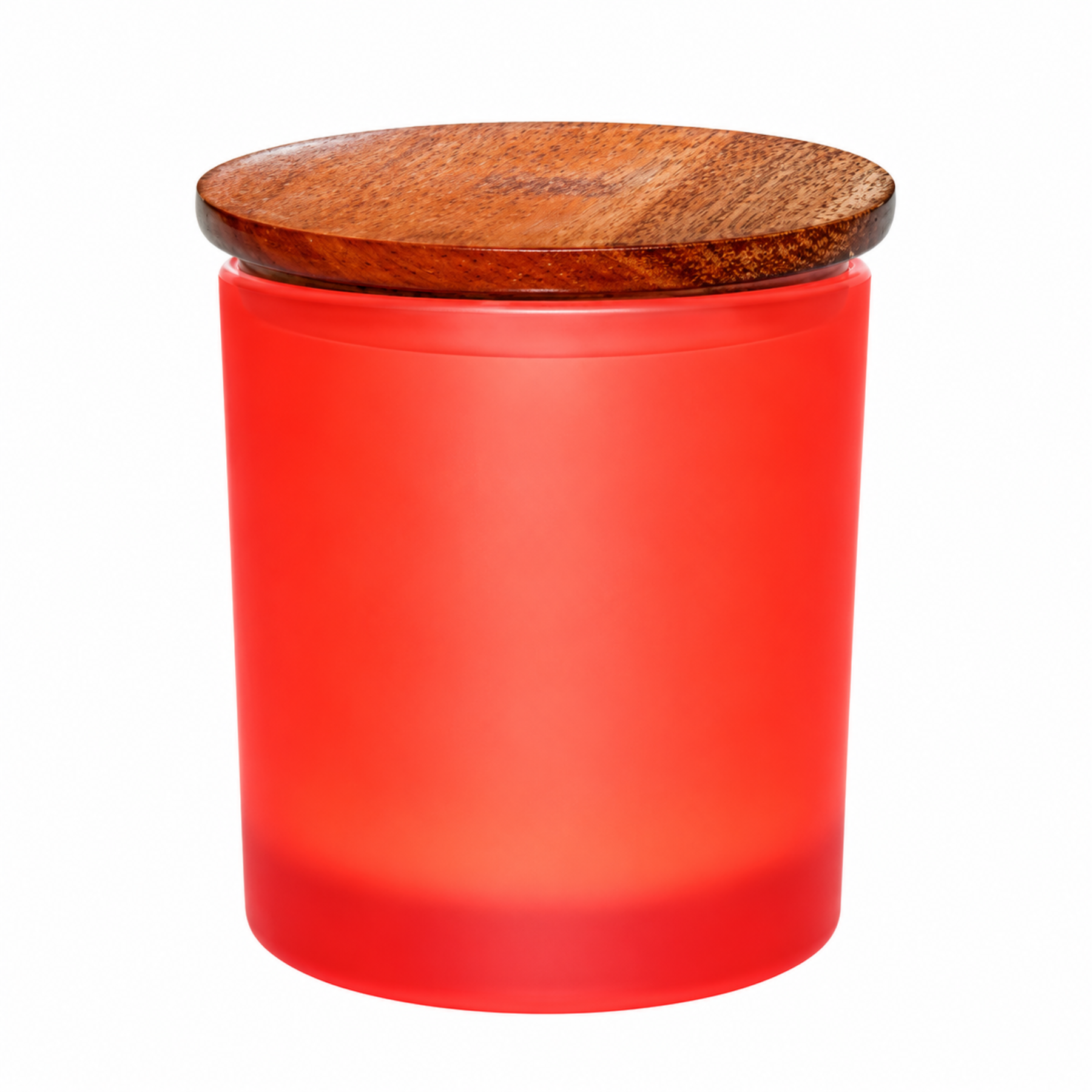 Red frosted jar with wooden lid