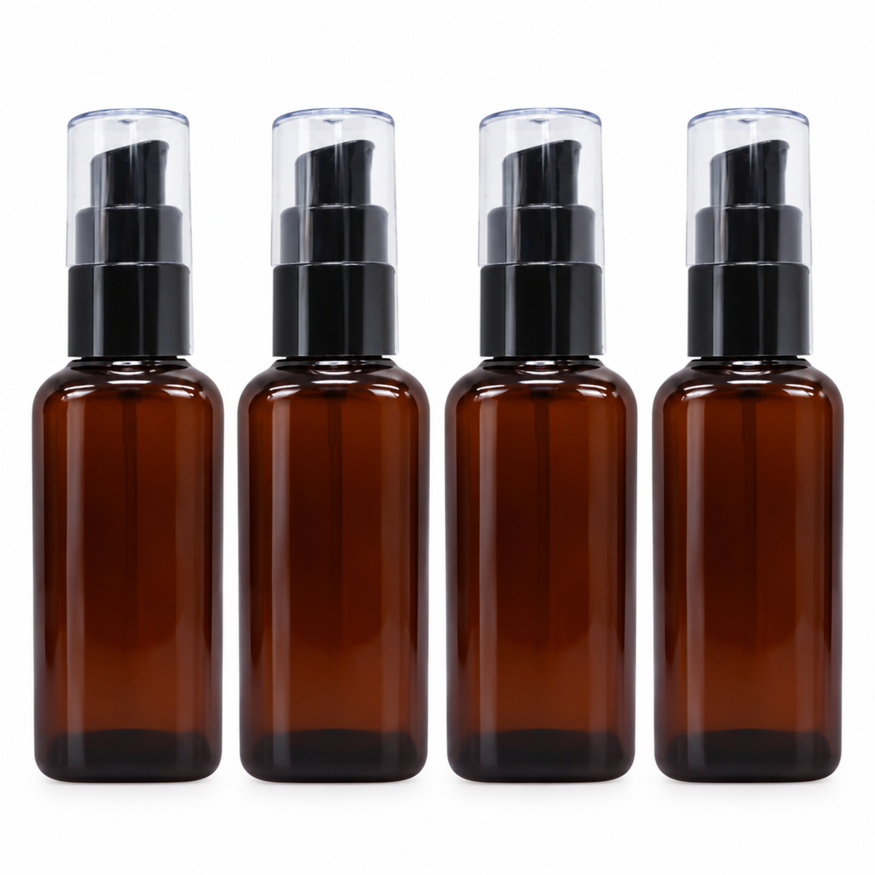 Amber Square Glass lotion bottles with Black Pump Head and Cap 50ml