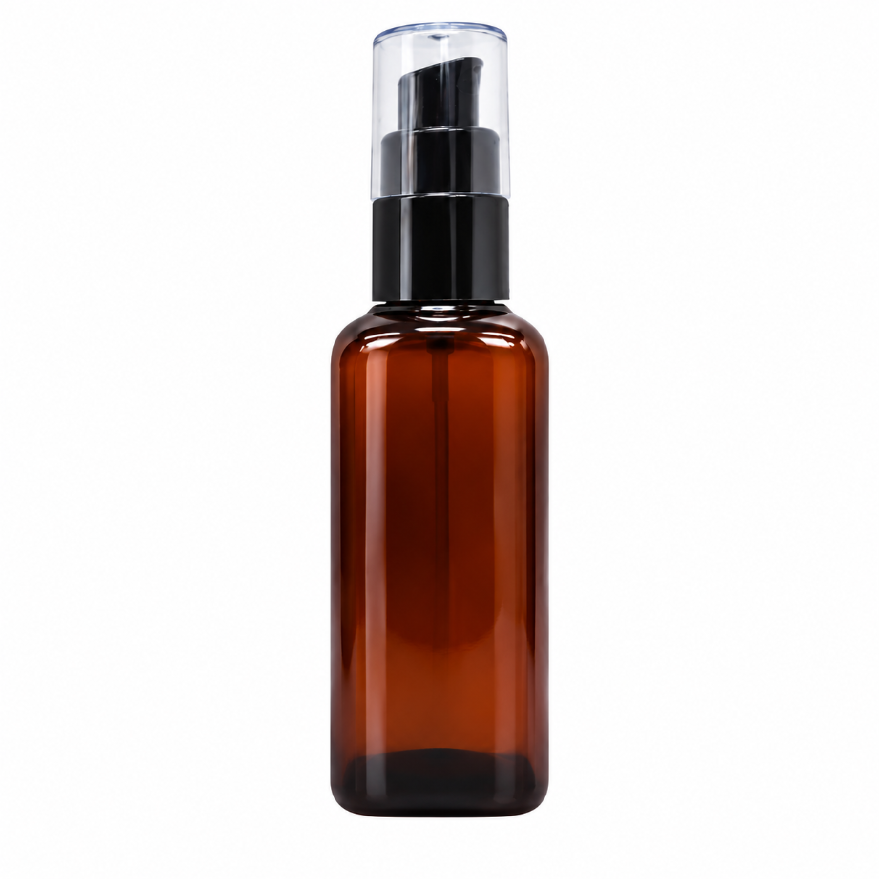 Amber Square Glass lotion bottles with Black Pump Head and Cap 50ml