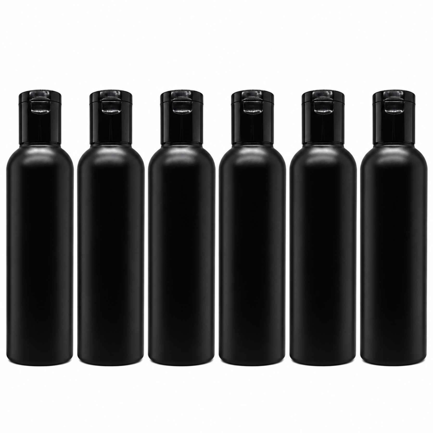 Empty Black HDPE Bottle with Disc Flip Top Cap Refillable Reusable 200ml(Pack of 6)