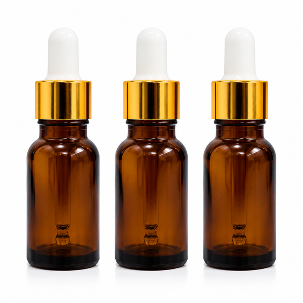 Shoprythm Glass Amber bottle with golden dropper & Funnel 18MM 15ML