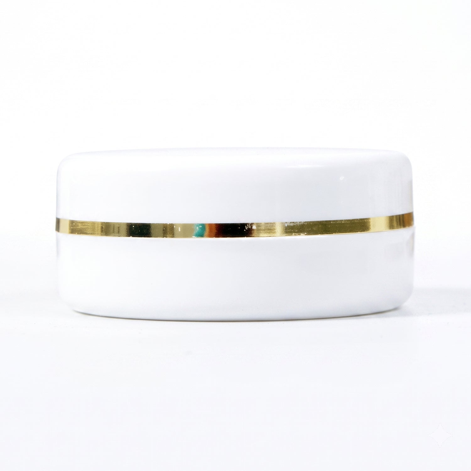 WHITE PLASTIC JAR WITH GOLDEN WHITE CAP 50gm