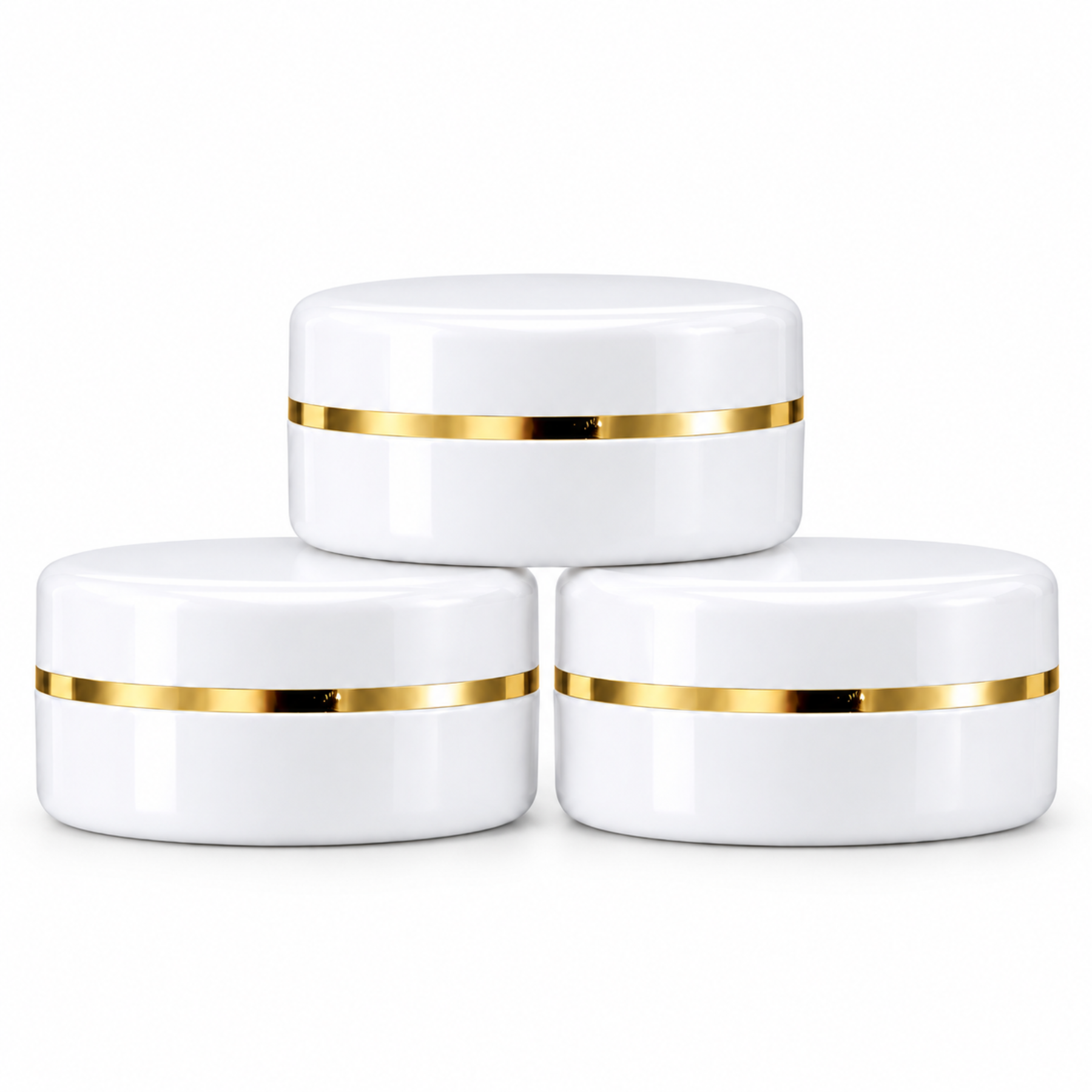 WHITE PLASTIC JAR WITH GOLDEN WHITE CAP 50gm