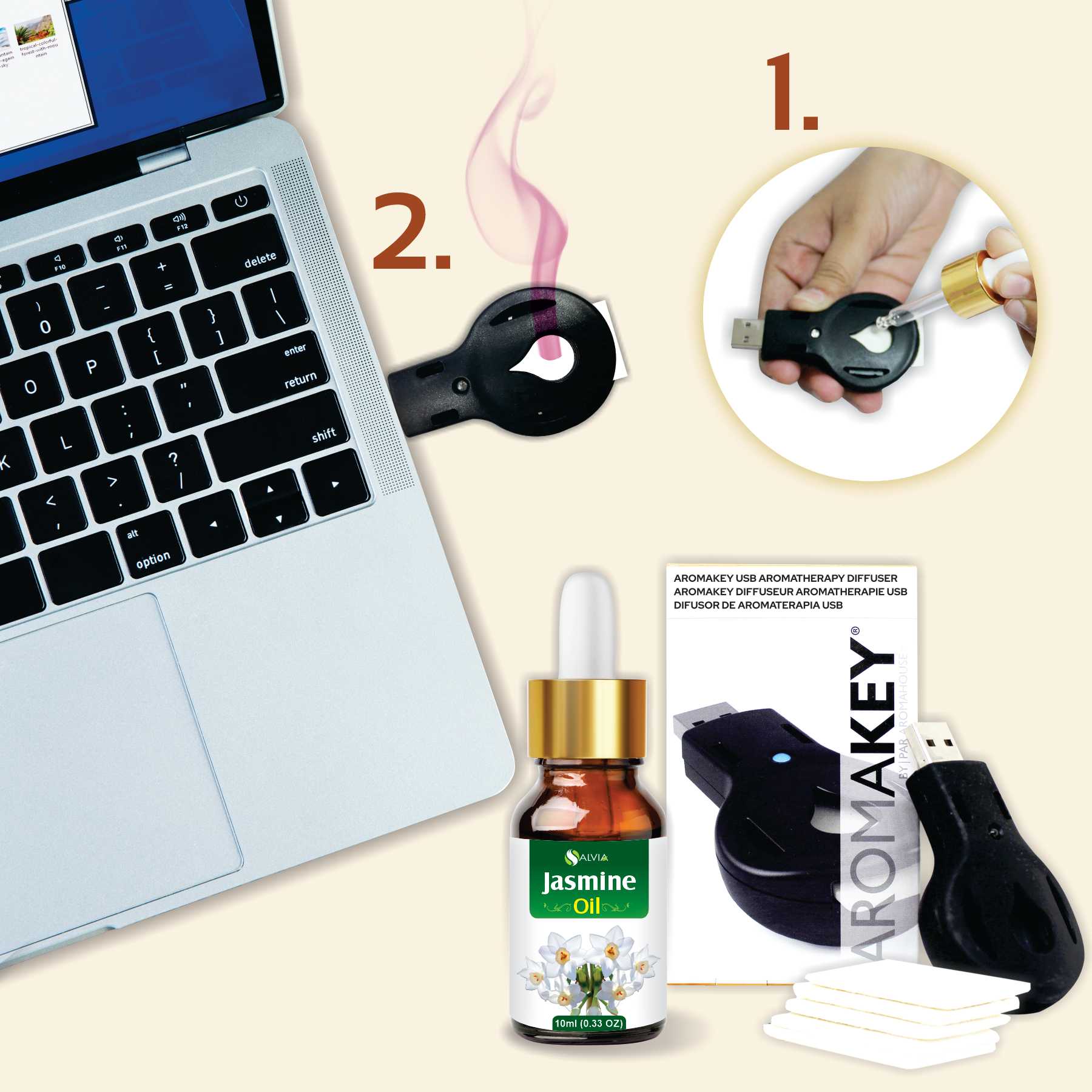 Salvia Gifts,USB Diffuser Combo Jasmine Oil with Laptop USB Key Diffuser