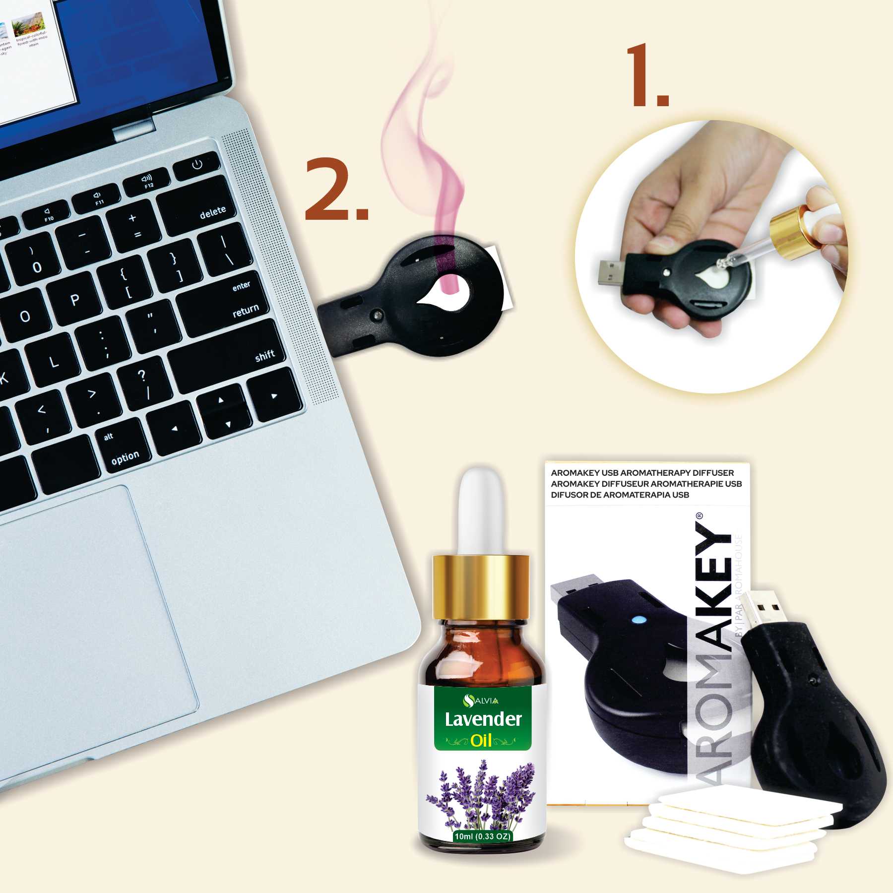 Salvia Gifts,USB Diffuser Combo Lavender Oil with Laptop USB Key Diffuser