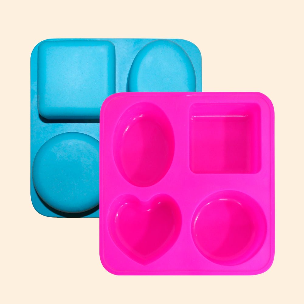Shoprythm Cosmetic Jar MYOC 4 Cavity Silicone Soap Mould for DIY Handmade Bathing Bar & Soap - Oval, Square, Heart, Circle - Pack of 1 (Multicolour)