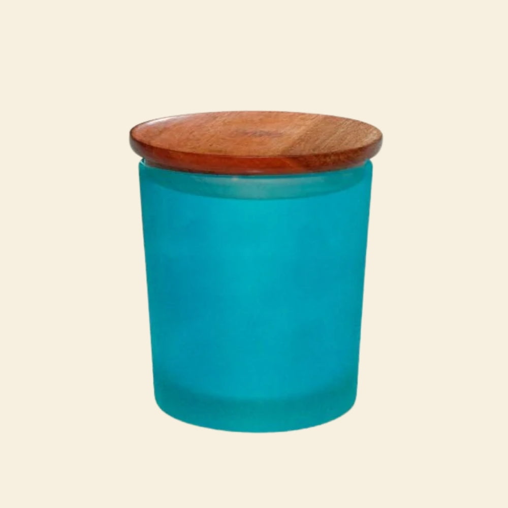 Shoprythm Packaging,Cosmetic Jar Blue Frosted  GLASS JAR with wooden lid