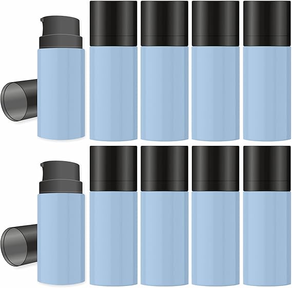 Shoprythm Packaging Pack of 10 Blue Airless Bottle with Black Cap – 15ml