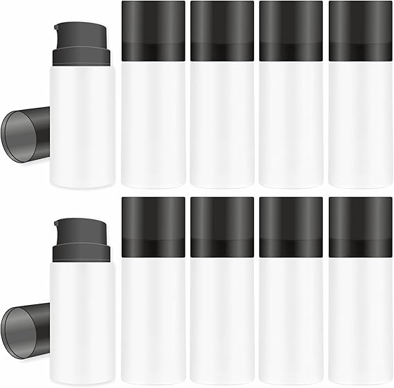 Shoprythm Packaging Pack of 10 White Airless Bottle 15ml with Black Cap