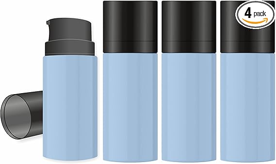 Shoprythm Packaging Pack of 4 Blue Airless Bottle with Black Cap – 15ml