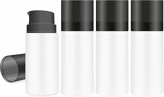 Shoprythm Packaging Pack of 4 White Airless Bottle 15ml with Black Cap
