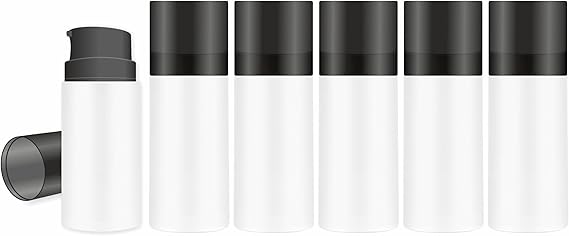 Shoprythm Packaging Pack of 6 White Airless Bottle 15ml with Black Cap