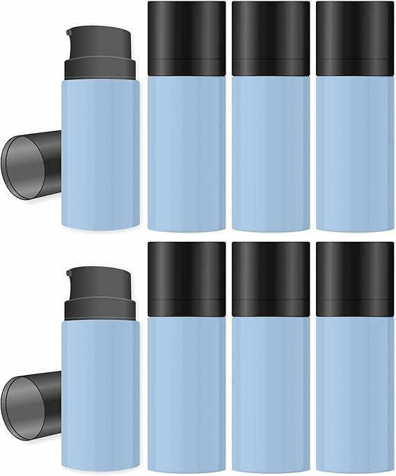 Shoprythm Packaging Pack of 8 Blue Airless Bottle with Black Cap – 15ml