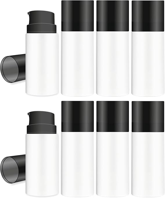 Shoprythm Packaging Pack of 8 White Airless Bottle 15ml with Black Cap