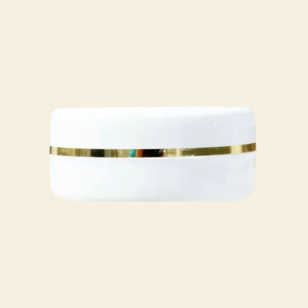 shoprythmindia Cosmetic Jar WHITE PLASTIC JAR WITH GOLDEN WHITE CAP 50gm