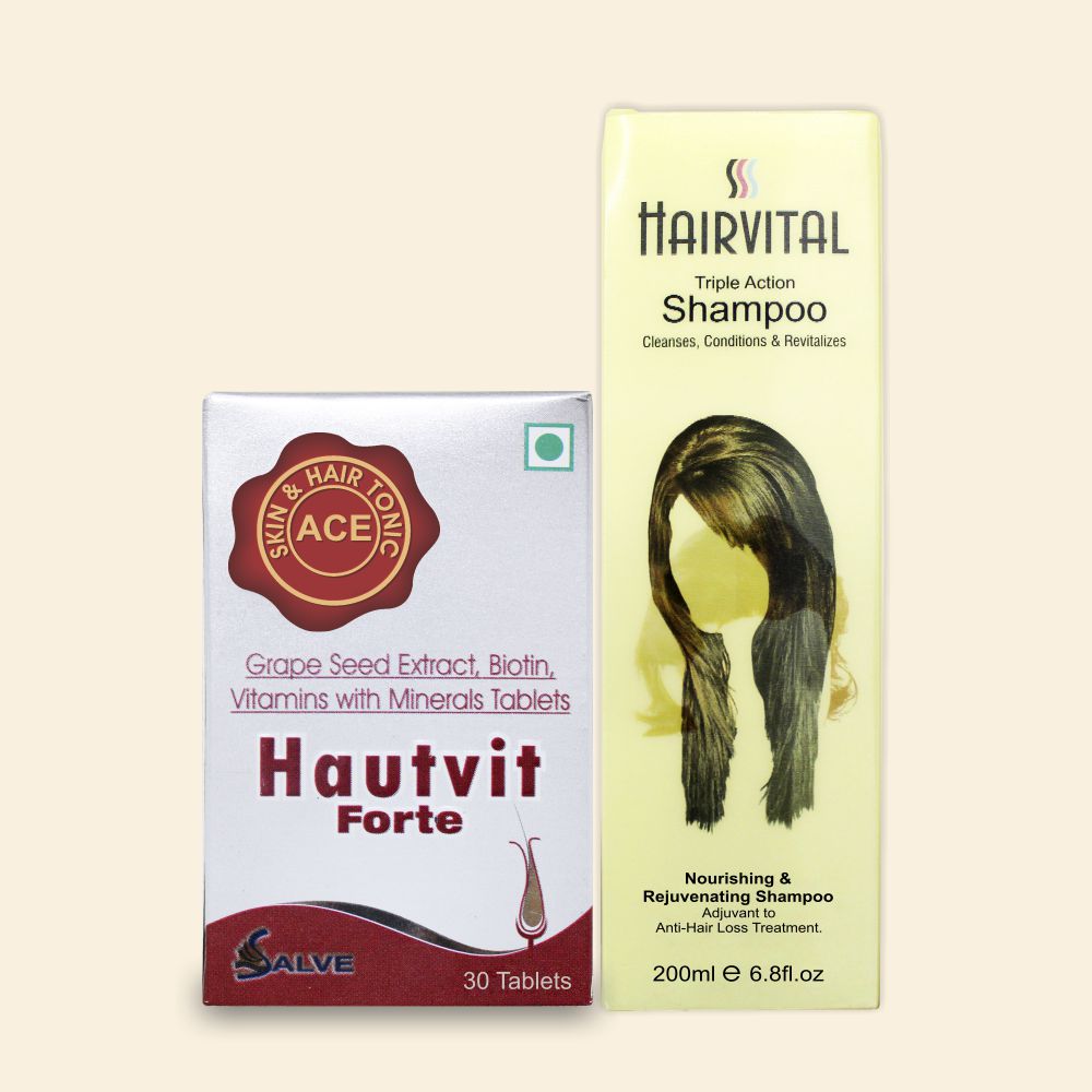 shoprythmindia Hair Care Combo Hautvit Forte (Tablets to reduce Hair fall) + Hairvital Shampoo (Anti-Hairfall Shampoo)