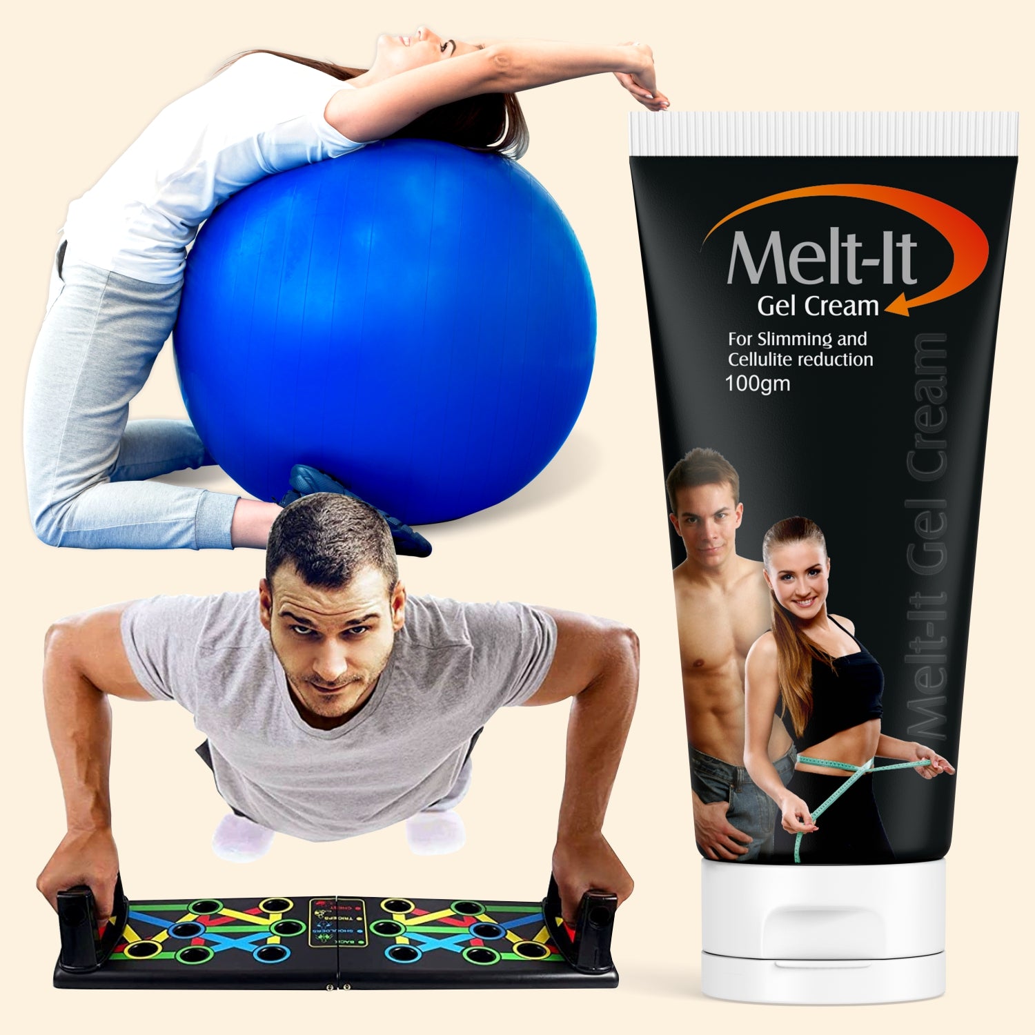 shoprythmindia Meltit Combo Melt-it Cream with Push-up board and Gym Ball