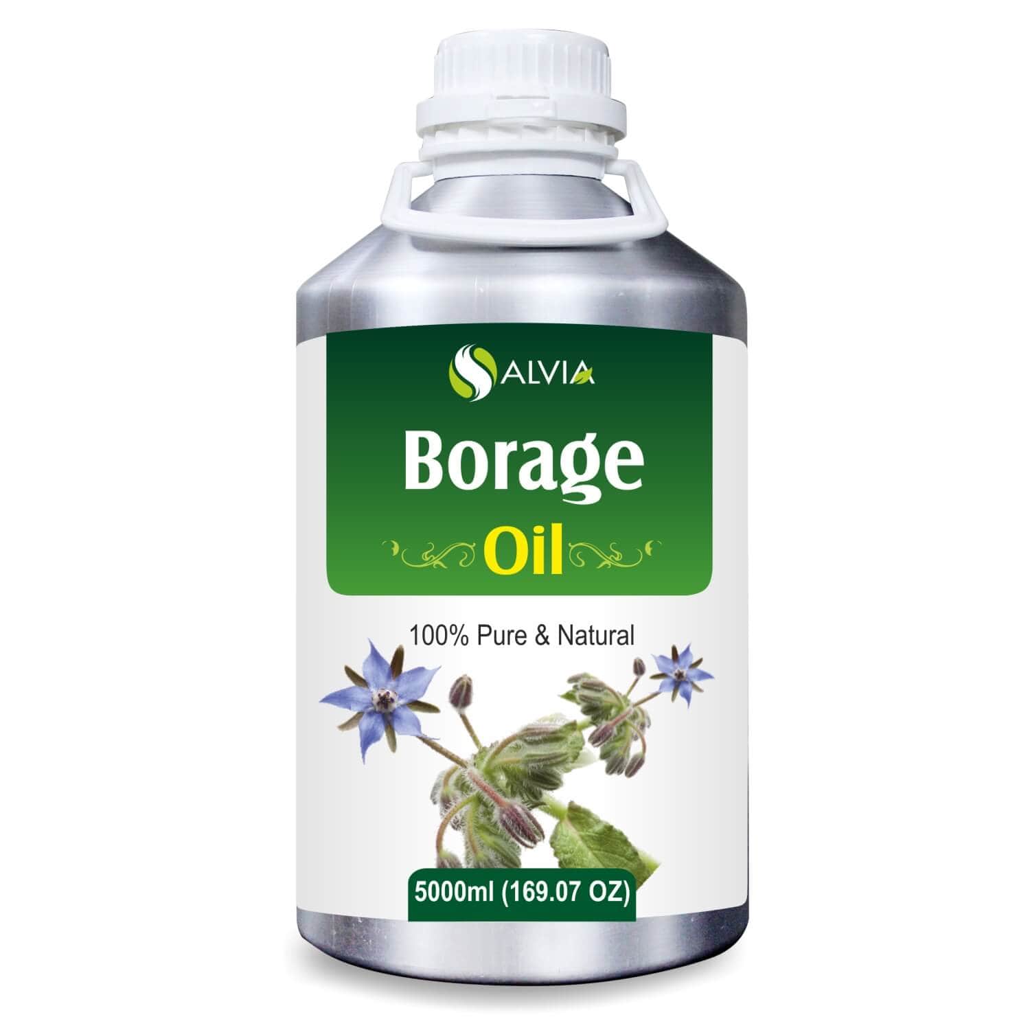 Salvia Natural Carrier Oils 5000ml Borage Oil (Borago officinalis) 100% Natural Pure Carrier Oil Treats Skin Inflammation, Dermatitis, Psoriasis, Nourishes Dry Skin, Calms Acne & More