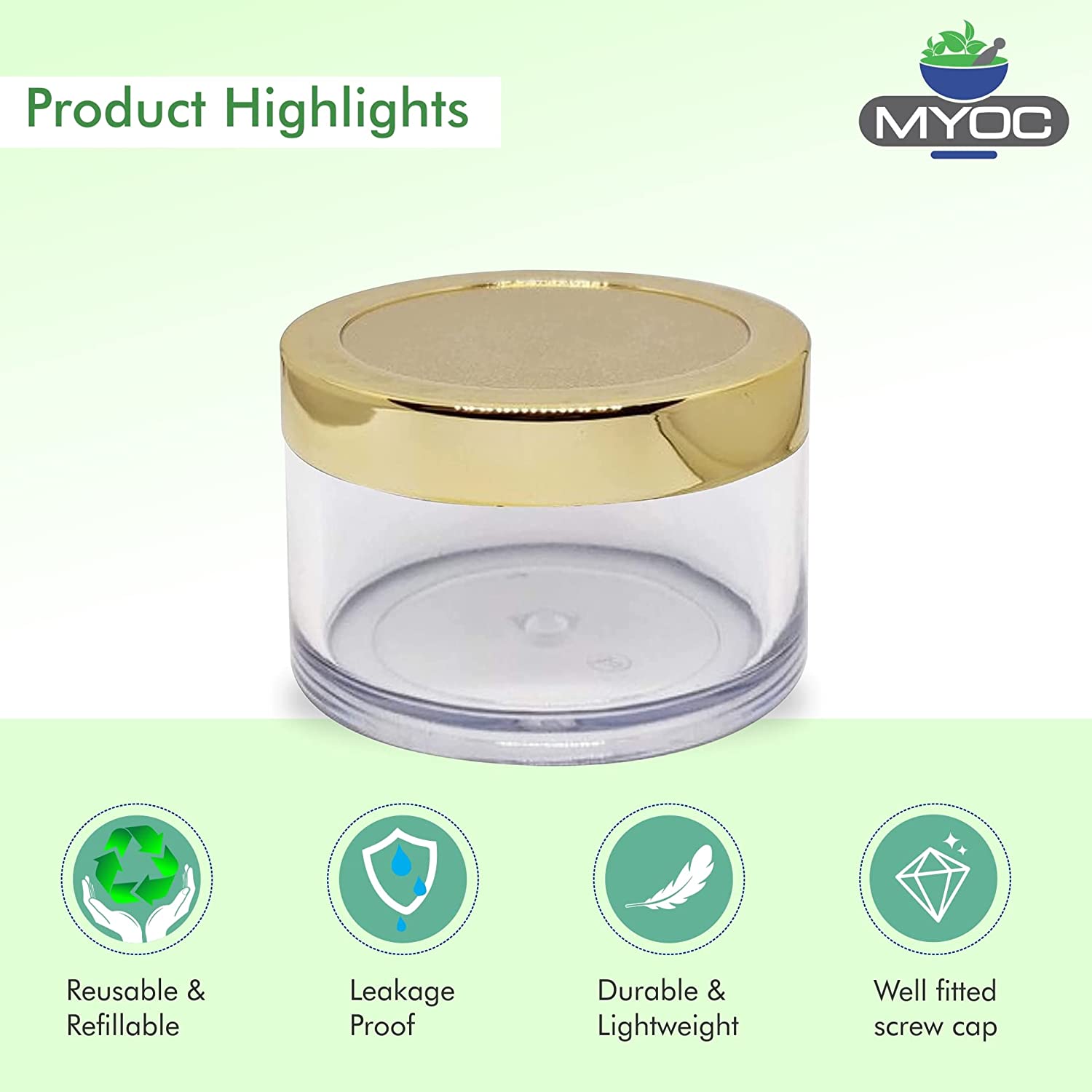 Shoprythm Cosmetic Jar Empty Transparent San Jars with Golden Cap