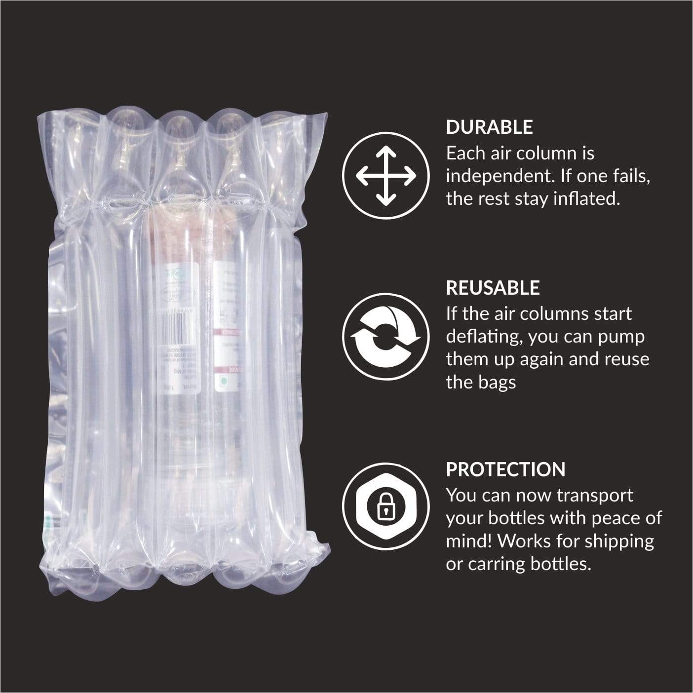 shoprythmindia Packaging Air Protector Bag for Glass Bottle with Free Pump Pack of 12, 24& 36 (20cm x 16)