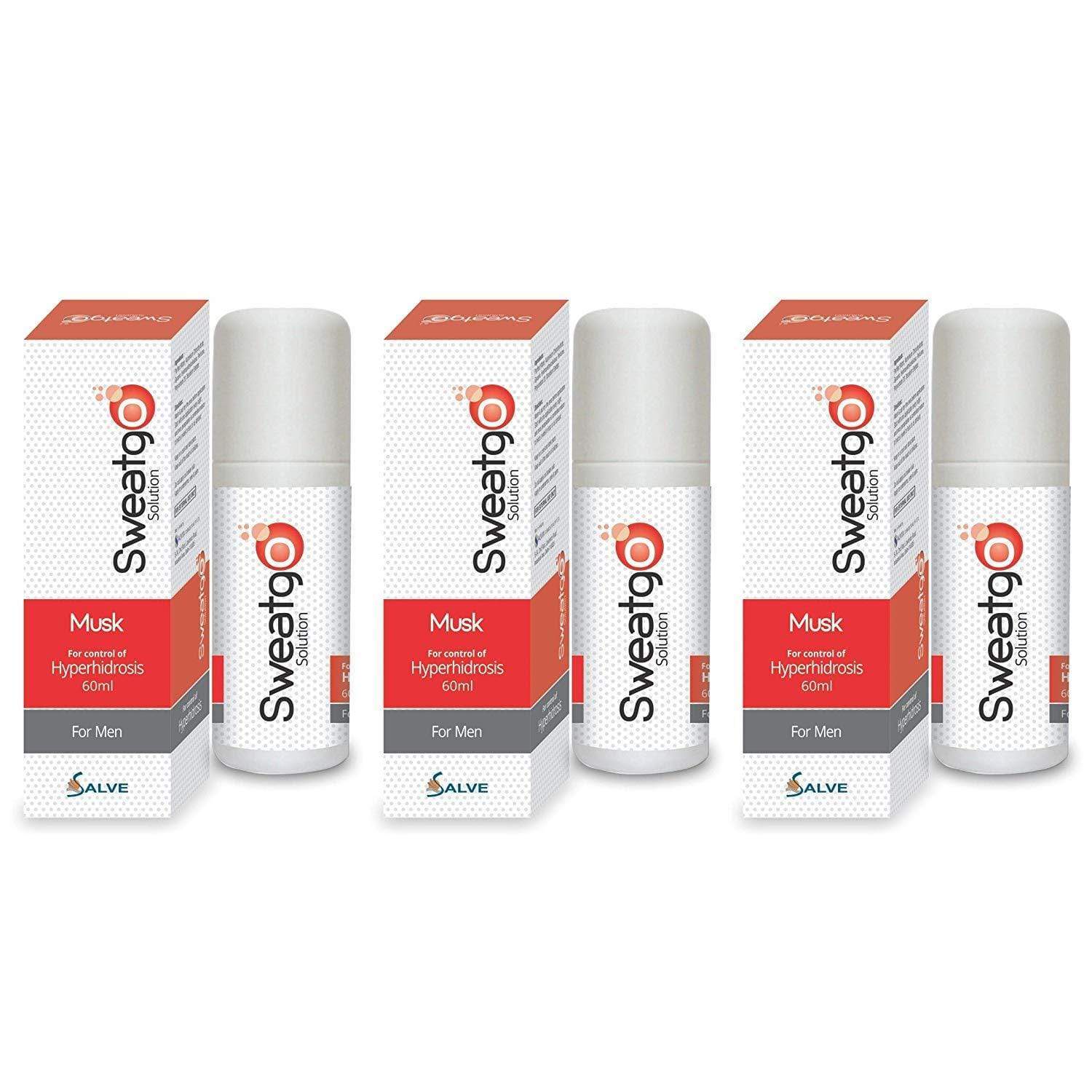 shoprythmindia Sweatgo Pack of 3 Salve Sweatgo Anti perspirant Hyperhidrosis Sweat Free For Men in Exclusive Fragrance -Musk 60ml